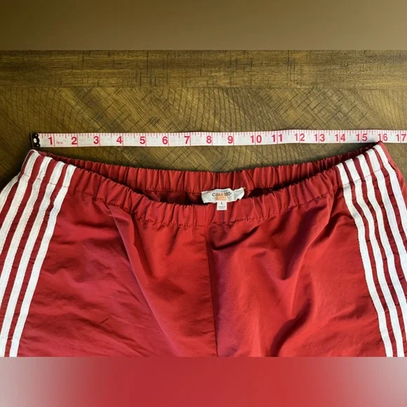 Cali1850 Muted Red Nylon Track Pants with White Stripe Ankle Ties Y2K NWOT - Picture 7 of 15